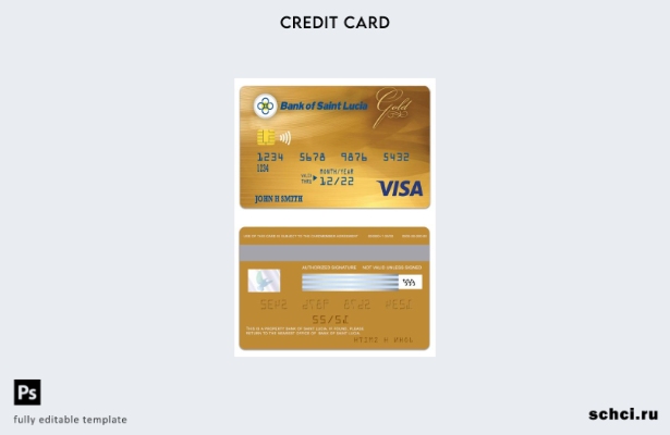 цифровая загрузка шаблона золотой карты Visa Bank of Saint Lucia